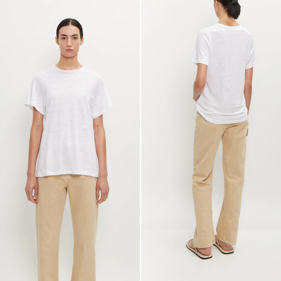 Toteme Curved Seam Linen Tee White Women's size XS Minimalist Old Money Preppy - Picture 3 of 8